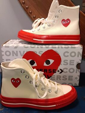 Comme Des Garcons Play Converse Cream High-Top Sneakers